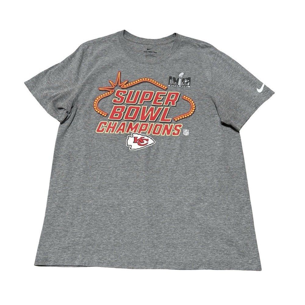 Nike Kansas City Chiefs Super Bowl LVIII Champions T Shirt Gray Size L 21 x 28